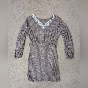 Long sleeve Pink Crewneck Lace Back Dress w/Belt